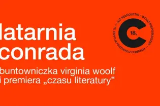 Plakat wydarzenia literackiego z datą i informacjami o autorce Virginii Woolf.