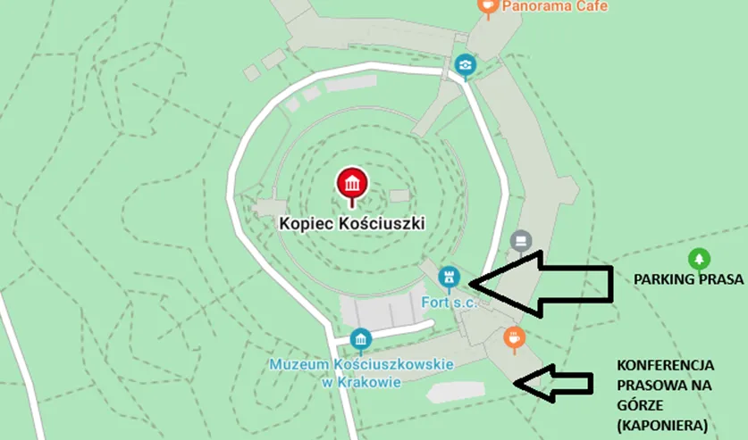 mapa parkingu na uroczystości na Kopcu Kościuszki