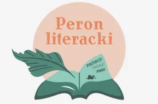 Peron literacki z otwartą książką i liściem, zachęta do pisania i tworzenia.