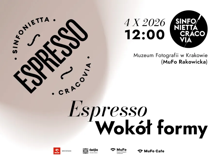 Plakat wydarzenia "Espresso Wokół formy" w Muzeum Fotografii w Krakowie, 4 października 2026.