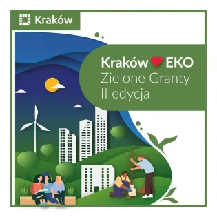 Kraków EKO, Zielone Granty II edycja, grafika z elementami ekologicznymi i miejskimi.