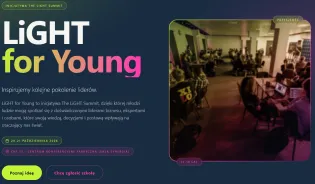 grafika przedstawia grupę ludzi pracujących przy komputerach z napisem "the light for young"