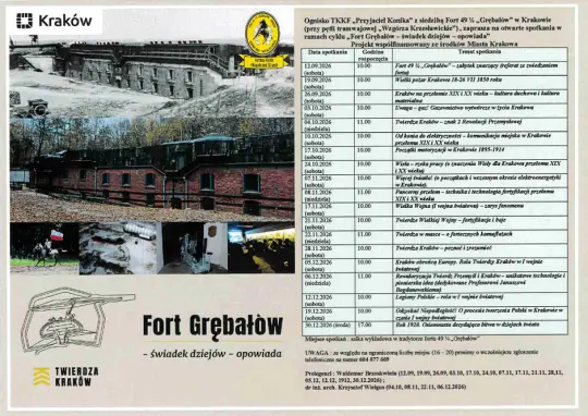 Fort Grębałów z harmonogramem wydarzeń i informacjami o zwiedzaniu.