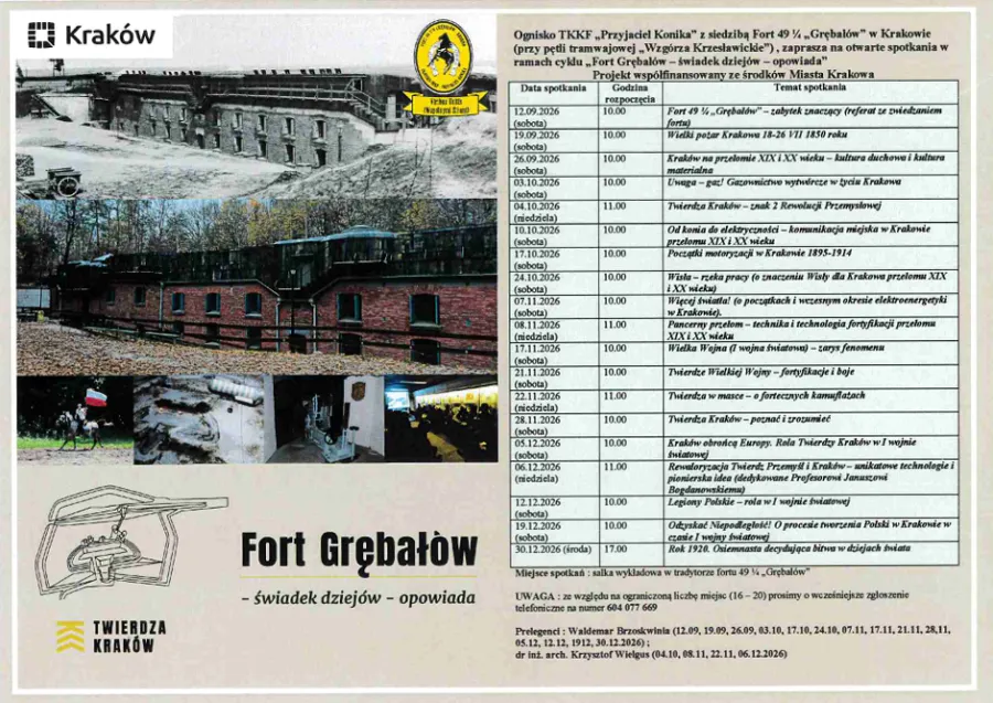 Fort Grębałów z harmonogramem wydarzeń i informacjami o zwiedzaniu.