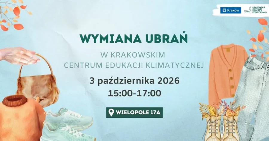 Wydarzenie wymiany ubrań w Krakowie, 3 października 2026, godz. 15:00-17:00.
