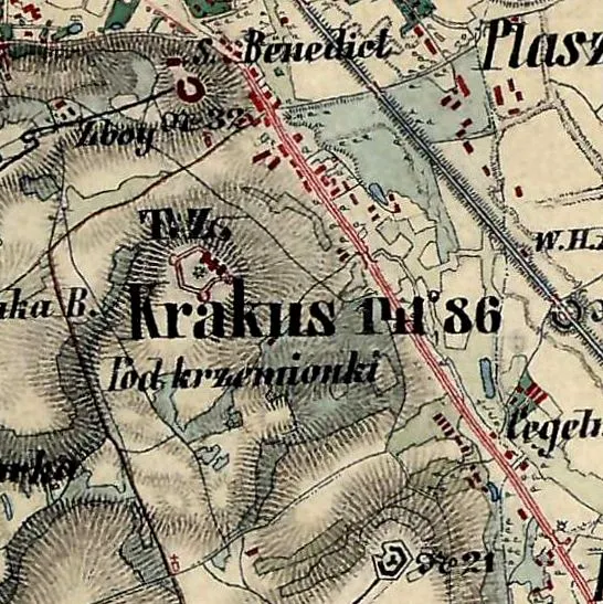 Mapa z nazwą Krakus 1186 oraz okolicznymi miejscowościami.