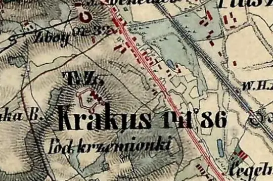 Mapa z nazwą Krakus 1186 oraz okolicznymi miejscowościami.