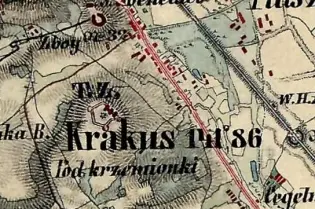 Mapa z nazwą Krakus 1186 oraz okolicznymi miejscowościami.