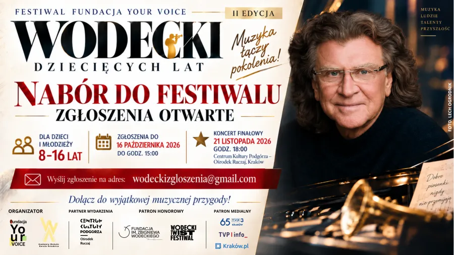Nabór do festiwalu Wodecki, zgłoszenia do 16 października 2026, finał 21 listopada 2026.