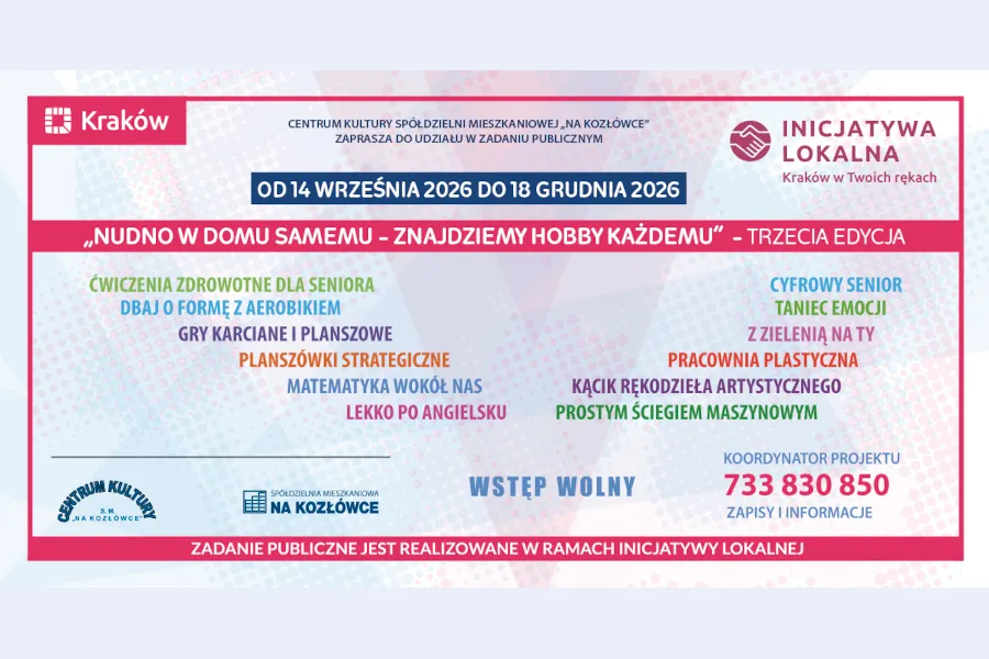 Grafika widoczna na ilustracji zawiera wykaz aktywności dostępnych w trzeciej edycji programu "Nudno w domu samemu – znajdziemy hobby każdemu"