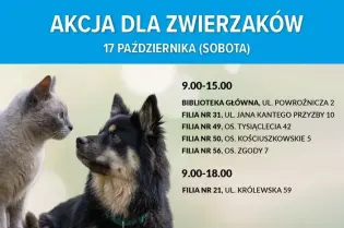 Akcja dla zwierzaków w Krakowie, 17 października, godziny i lokalizacje bibliotek.