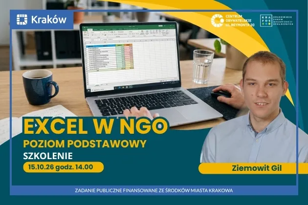 Szkolenie z Excela dla NGO, poziom podstawowy, 15.10.26, godz. 14.00, prowadzący Ziemowit Gil.