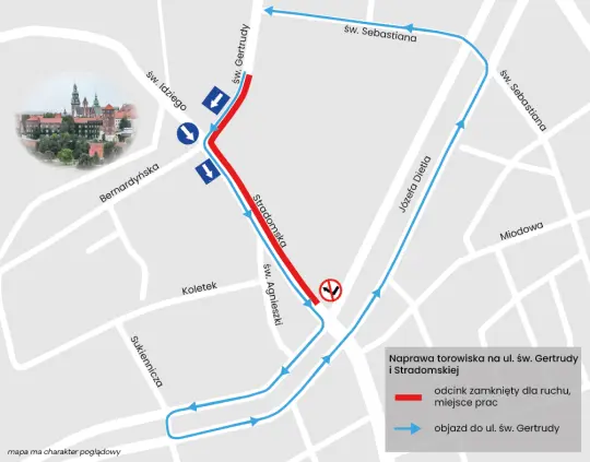 Od poniedziałku remont torowiska w sąsiedztwie Wawelu