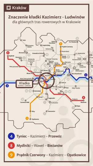Kładka Kazimierz–Ludwinów, mapa, rowery