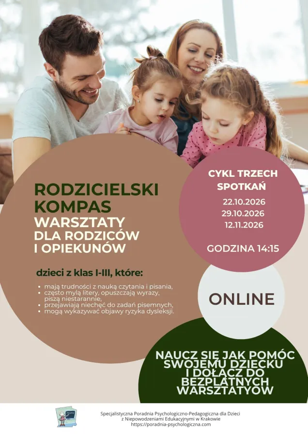 Warsztaty dla rodziców i opiekunów dzieci z klas I-III dotyczące trudności w nauce czytania i pisania.