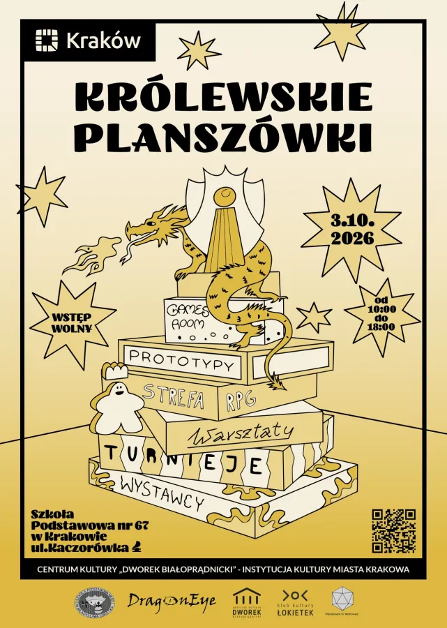 Królewskie Planszówki w Krakowie, 3.10.2026, wstęp wolny, warsztaty, turnieje, wystawy.