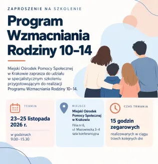Zaproszenie na szkolenie o Programie Wzmacniania Rodziny 10-14 w Krakowie, 23-25 listopada 2026.