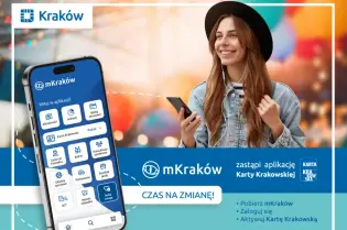 Aplikacja mKraków z informacjami o Karcie Krakowskiej i możliwością pobrania.