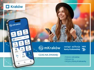Aplikacja mKraków z informacjami o Karcie Krakowskiej i możliwością pobrania.