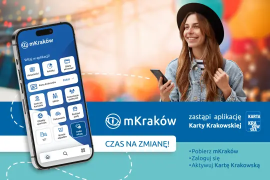 Aplikacja mKraków z funkcjami Karty Krakowskiej i hasłem "Czas na zmianę!