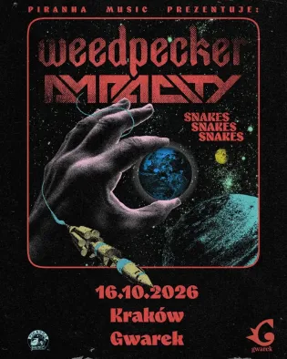 Plakat koncertu zespołu Weedpecker z datą i miejscem wydarzenia.