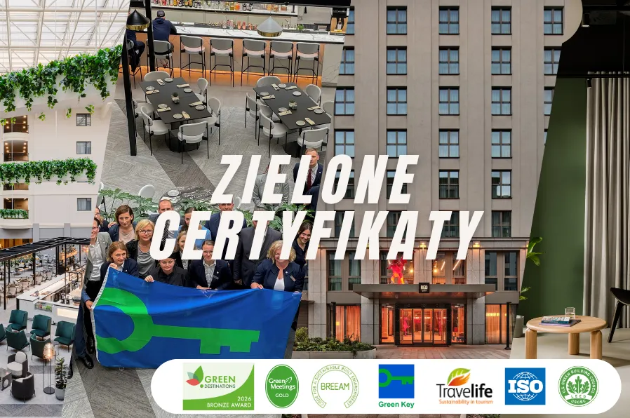 Zielone certyfikaty w branży hotelarskiej, zdjęcia obiektów i zespołu.