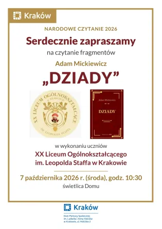 Narodowe Czytanie 2026 – „Dziady" w naszym Domu.
