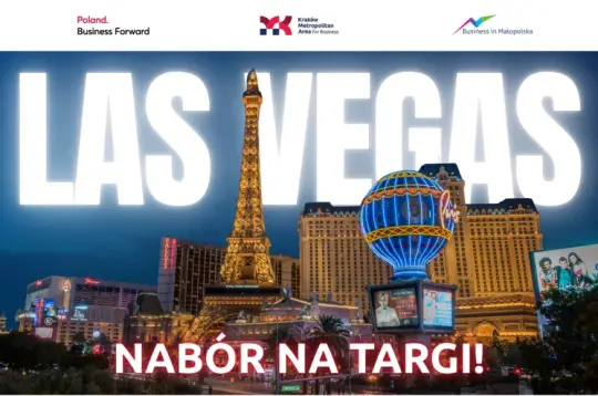 Las Vegas, reklama naboru na targi, wieża Eiffla i kolorowe kasyna.