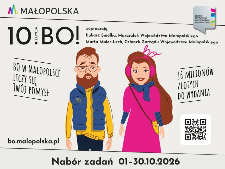 10. edycja BO! w Małopolsce, zachęta do składania pomysłów, nagrody do 16 milionów złotych.