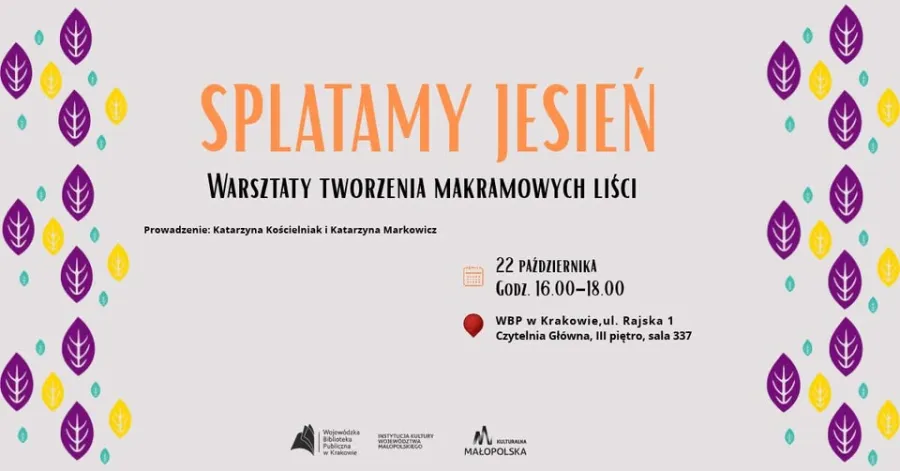 Warsztaty tworzenia makramowych liści, 22 października, godz. 16:00-18:00, WBP w Krakowie.