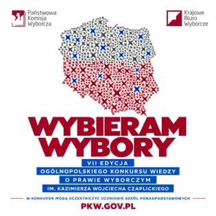 Wyborcza grafika promująca konkurs wiedzy o prawie wyborczym.