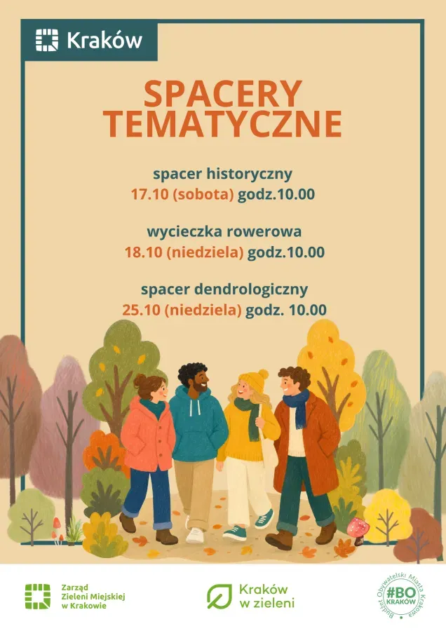 Spacery tematyczne w Krakowie: historyczny, rowerowy i dendrologiczny. Daty i godziny wydarzeń.