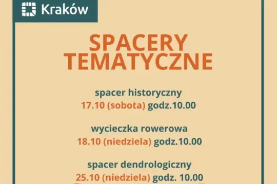 Spacery tematyczne w Krakowie: historyczny, rowerowy i dendrologiczny. Daty i godziny wydarzeń.