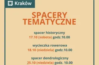 Spacery tematyczne w Krakowie: historyczny, rowerowy i dendrologiczny. Daty i godziny wydarzeń.