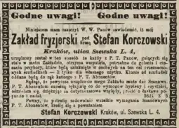 Zakład fryzjerski Stefana Korczowskiego. 