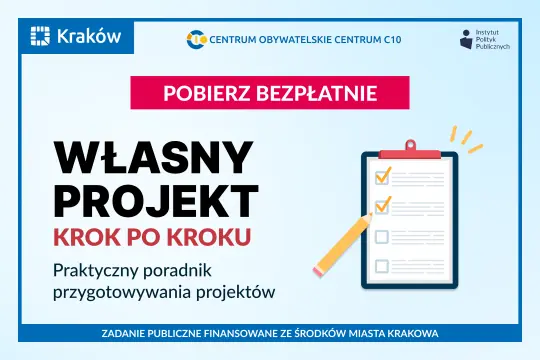 Grafika promująca bezpłatny poradnik "Własny projekt krok po kroku. Praktyczny poradnik przygotowania projektów".