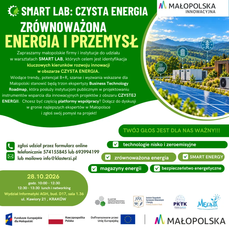 Smart Lab: Czysta energia, innowacje w przemyśle, warsztaty dla firm w Małopolsce.