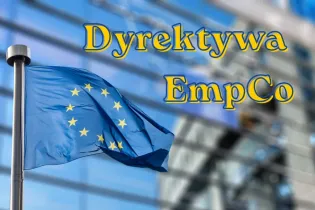 Flaga Unii Europejskiej z napisem Dyrektywa EmpCo.