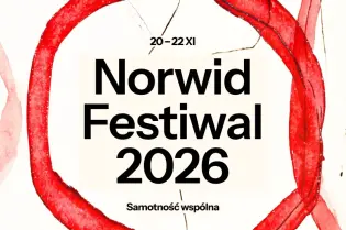 Norwid Festiwal 2026, 20-22 XI, temat: Samotność wspólna, grafika z czerwonymi akcentami.