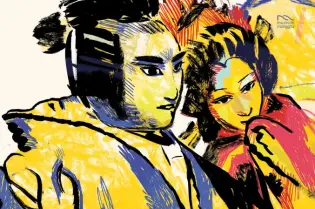 Wizualizacja postaci w stylu pop-art, nawiązująca do tematyki Wajdy i filmu.