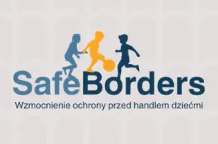 Logo projektu SafeBorders z hasłem o ochronie dzieci przed handlem.
