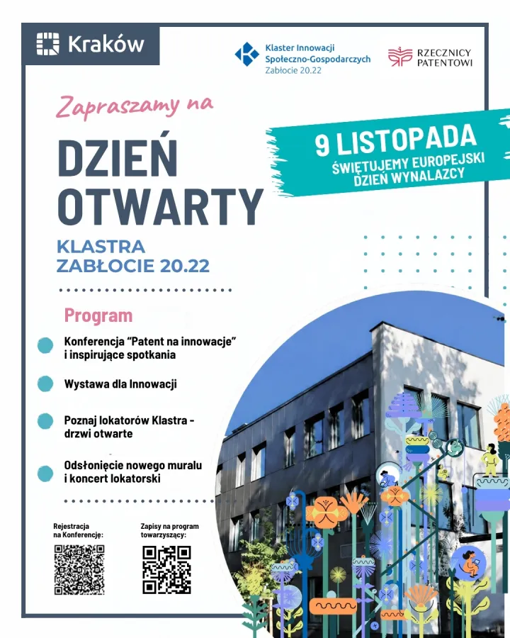 Dzień Otwarty Klastra Zabłocie 20.22 w Krakowie, 9 listopada, program konferencji i wystaw.