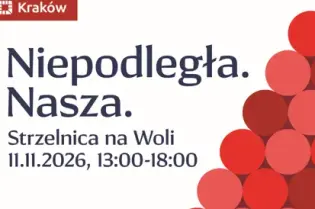 Plakat wydarzenia Niepodległa. Nasza. Strzelnica na Woli, 11.11.2026, 13:00-18:00.